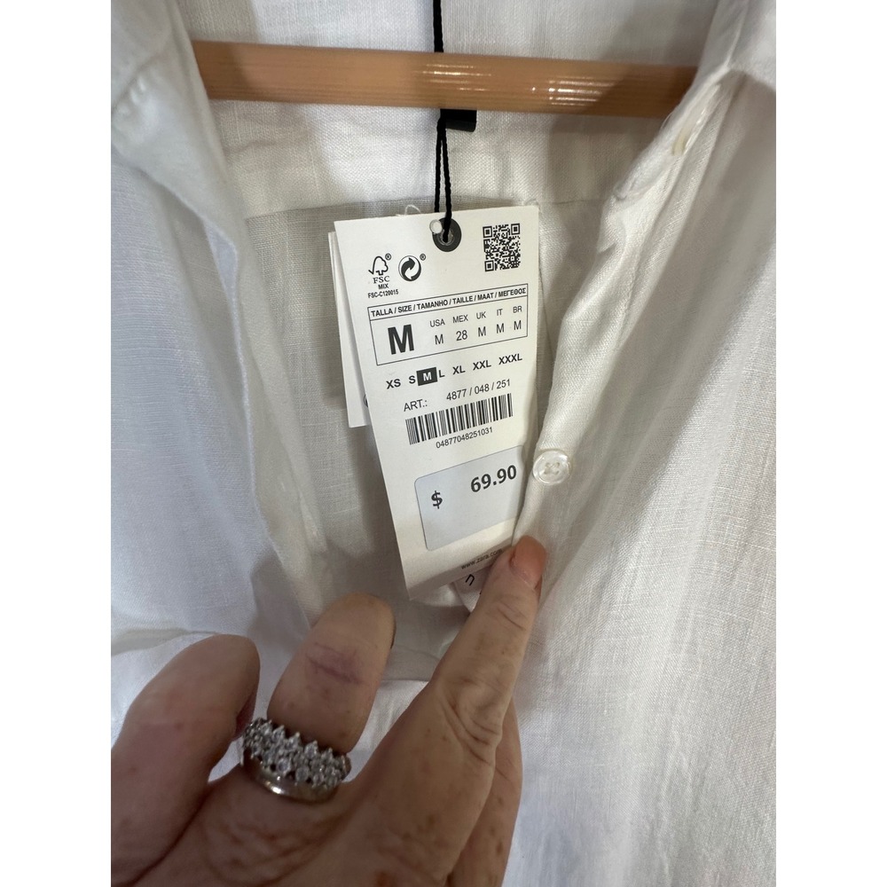 Zara White 100% Linen Shirt Dress Womens M Oversized Lagenlook Coastal Beachy - Picture 5 of 8